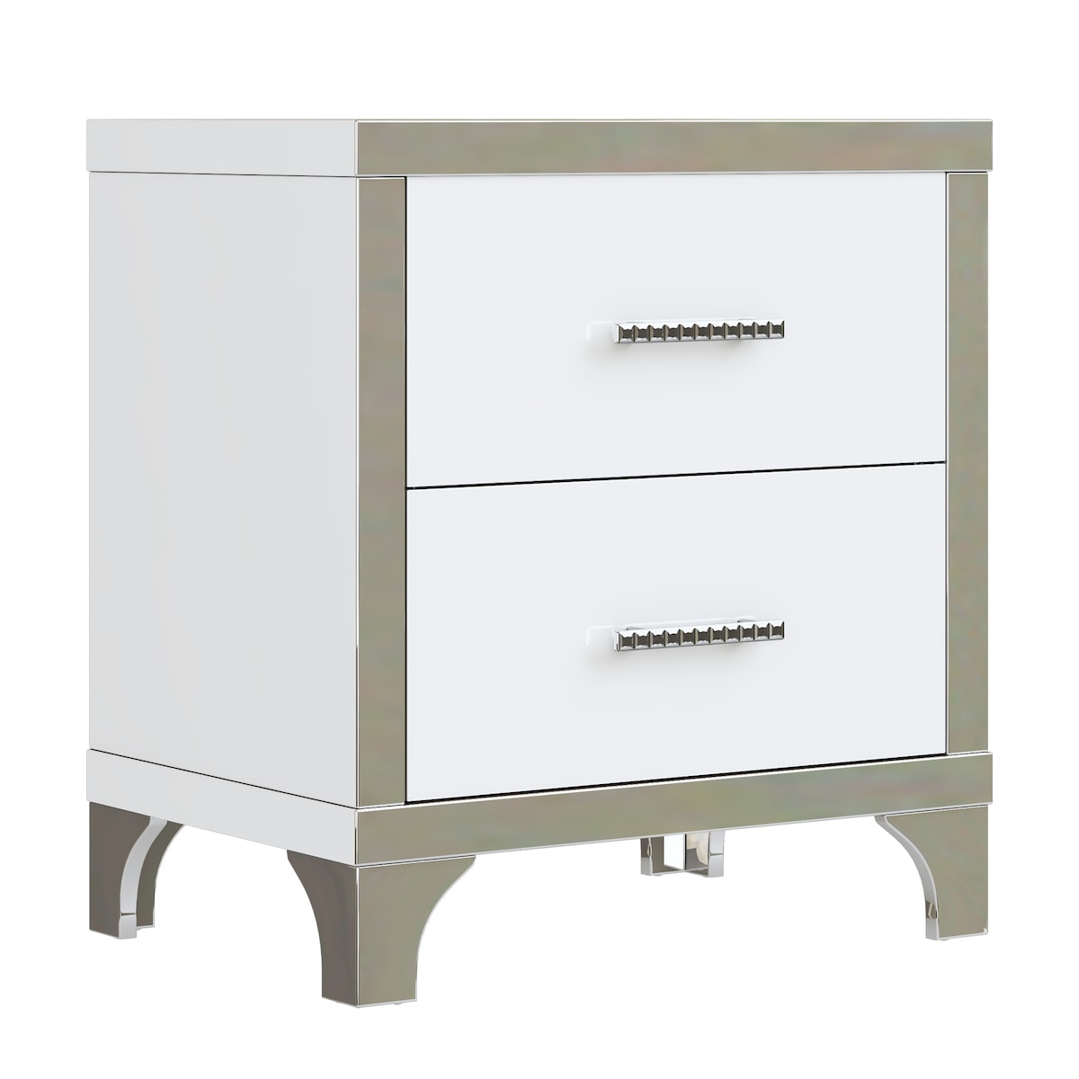 4-Pieces Bedroom Sets Queen Size Upholstered Bed with Three Drawers, High Gloss Mirrored Nightstands and Dresser