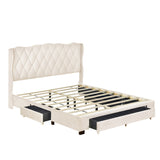 4-Pieces Bedroom Sets Queen Size Upholstered Bed with Three Drawers, High Gloss Mirrored Nightstands and Dresser