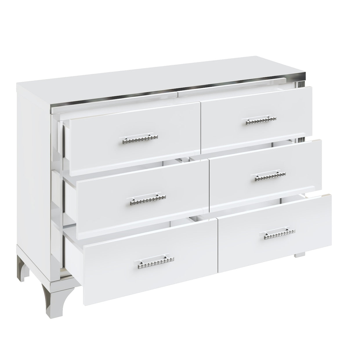 4-Pieces Bedroom Sets Queen Size Upholstered Bed with Three Drawers, High Gloss Mirrored Nightstands and Dresser