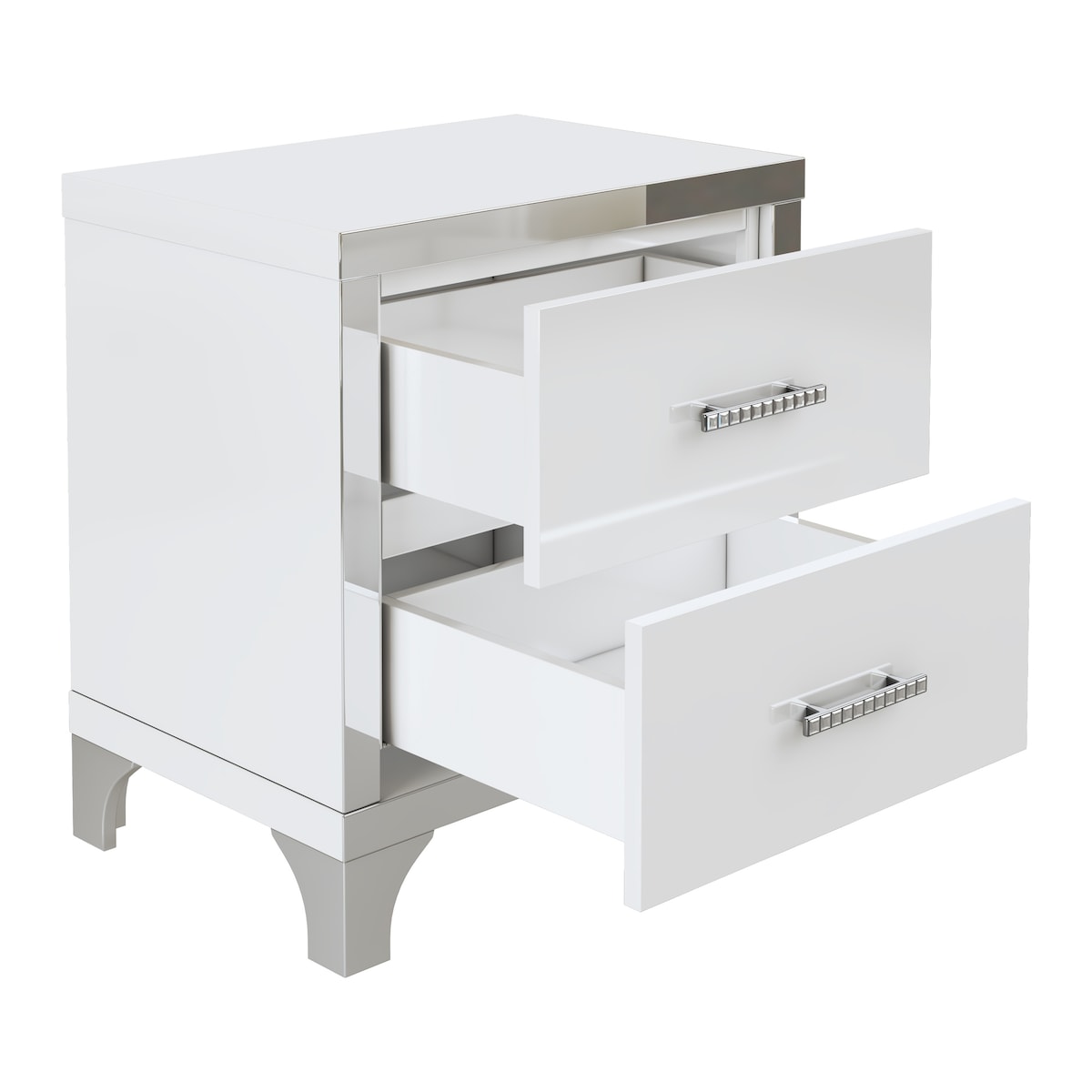 4-Pieces Bedroom Sets Queen Size Upholstered Bed with Three Drawers, High Gloss Mirrored Nightstands and Dresser