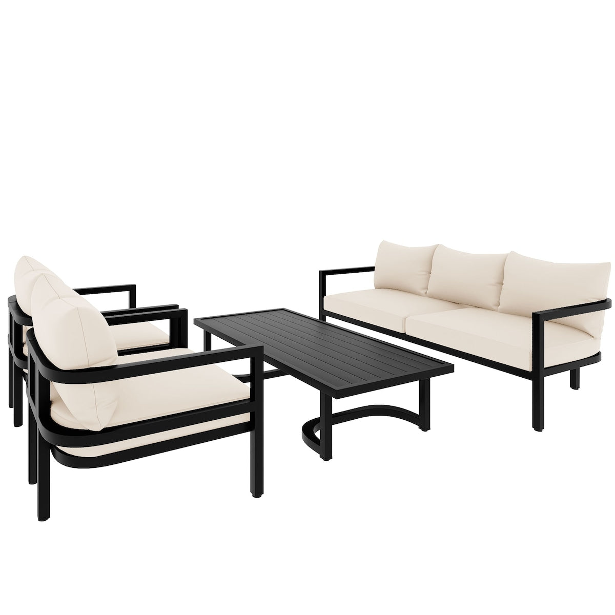 4-Pieces Outdoor Patio Sofa Conversation Sets with Coffee Table, Outdoor Steel Sofa Set with Cushions, Easy Assembly