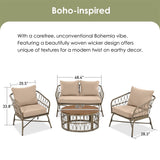 4 Pieces Outdoor Sofa Set with Removable Cushions and Wood Tabletop