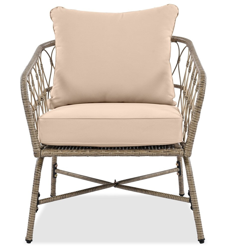 4 Pieces Outdoor Sofa Set with Removable Cushions and Wood Tabletop