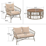 4 Pieces Outdoor Sofa Set with Removable Cushions and Wood Tabletop