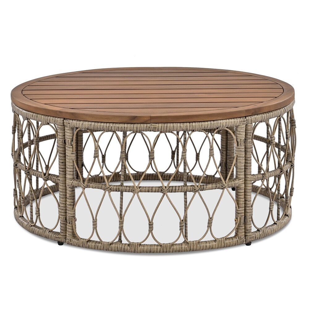 4 Pieces Outdoor Sofa Set with Removable Cushions and Wood Tabletop