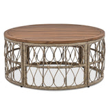 4 Pieces Outdoor Sofa Set with Removable Cushions and Wood Tabletop
