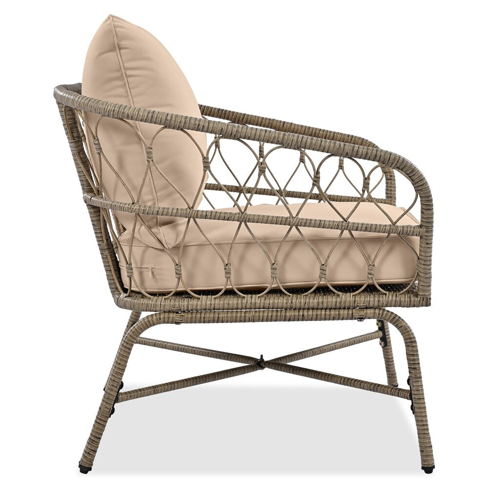 4 Pieces Outdoor Sofa Set with Removable Cushions and Wood Tabletop