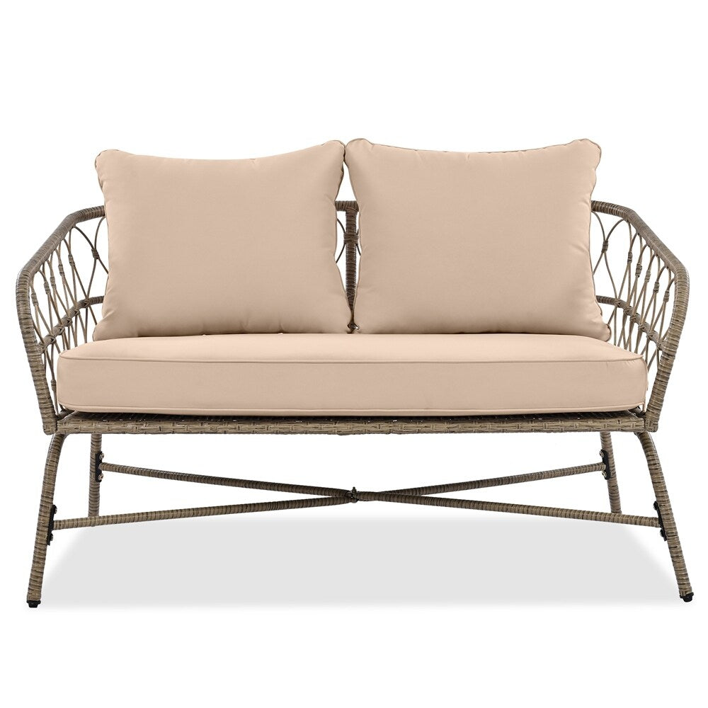 4 Pieces Outdoor Sofa Set with Removable Cushions and Wood Tabletop