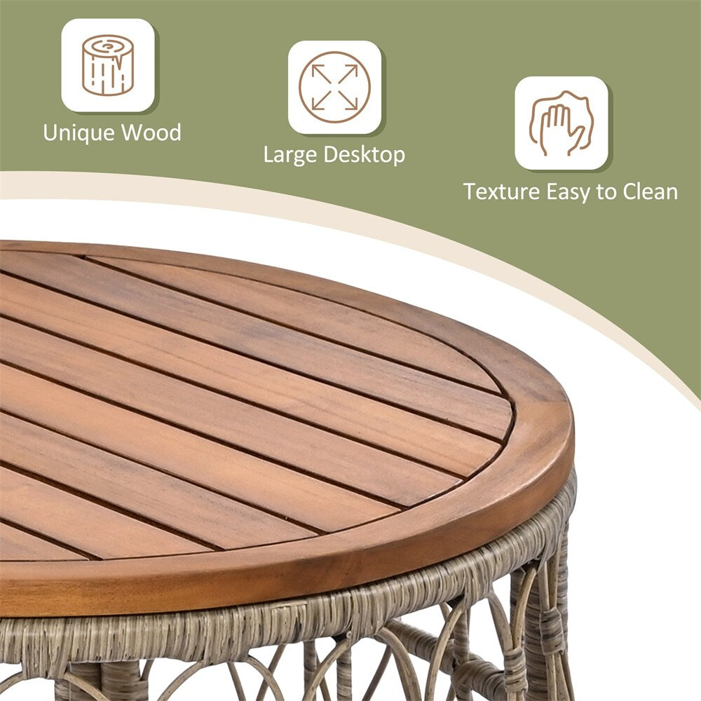 4 Pieces Outdoor Sofa Set with Removable Cushions and Wood Tabletop