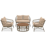 4 Pieces Outdoor Sofa Set with Removable Cushions and Wood Tabletop