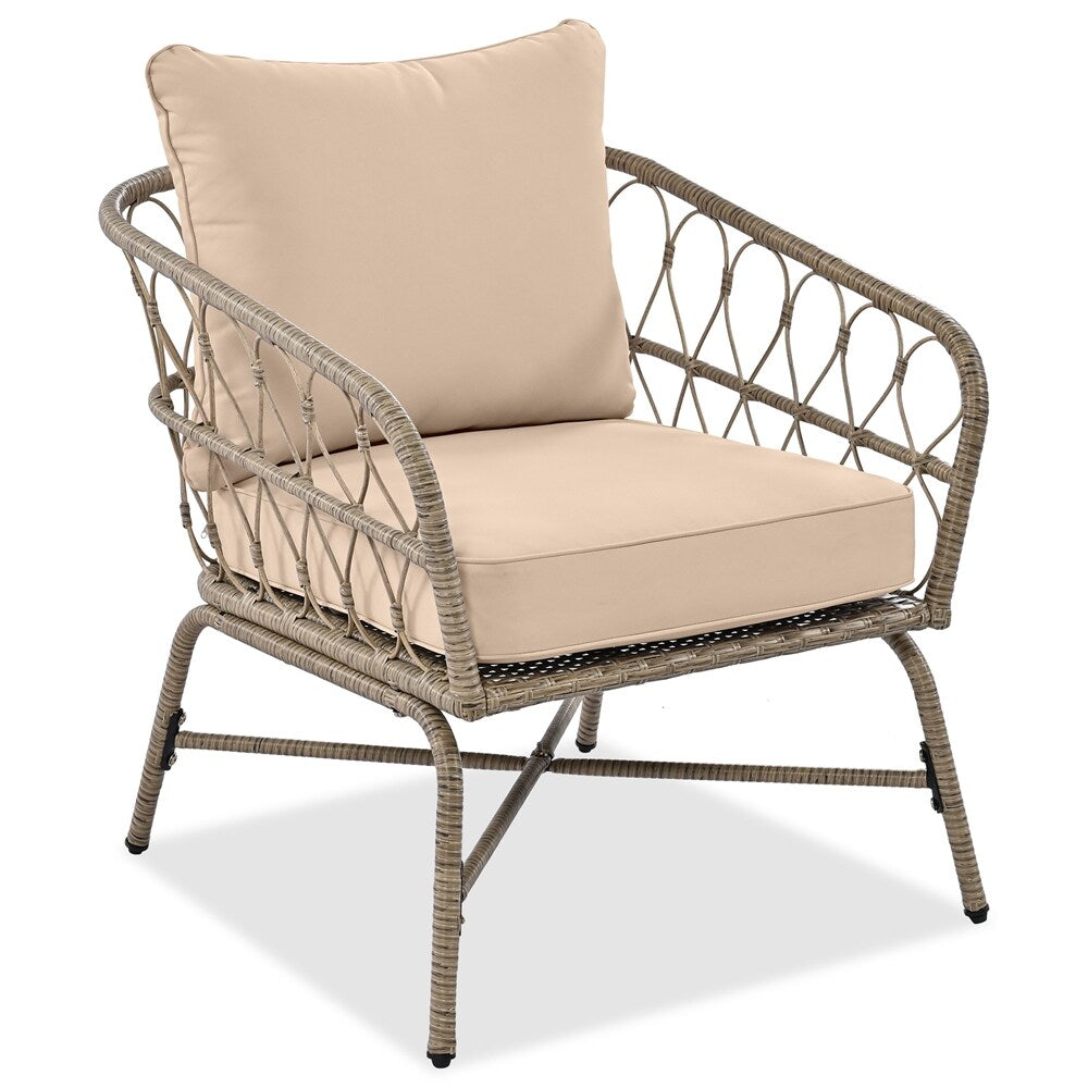 4 Pieces Outdoor Sofa Set with Removable Cushions and Wood Tabletop