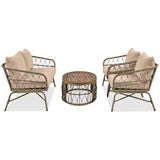4 Pieces Outdoor Sofa Set with Removable Cushions and Wood Tabletop