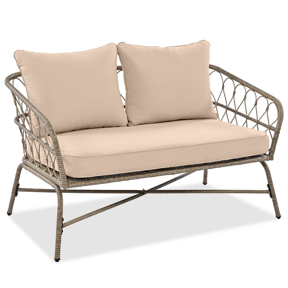 4 Pieces Outdoor Sofa Set with Removable Cushions and Wood Tabletop