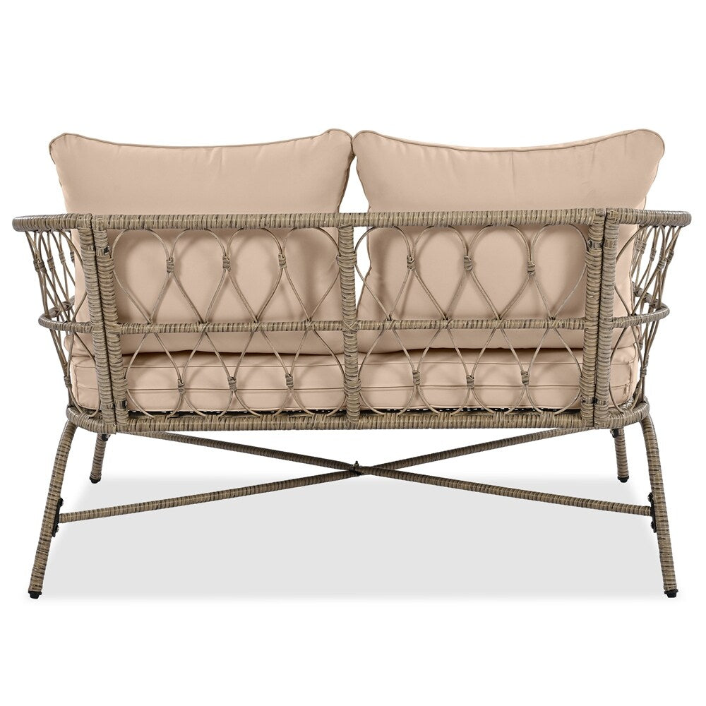 4 Pieces Outdoor Sofa Set with Removable Cushions and Wood Tabletop