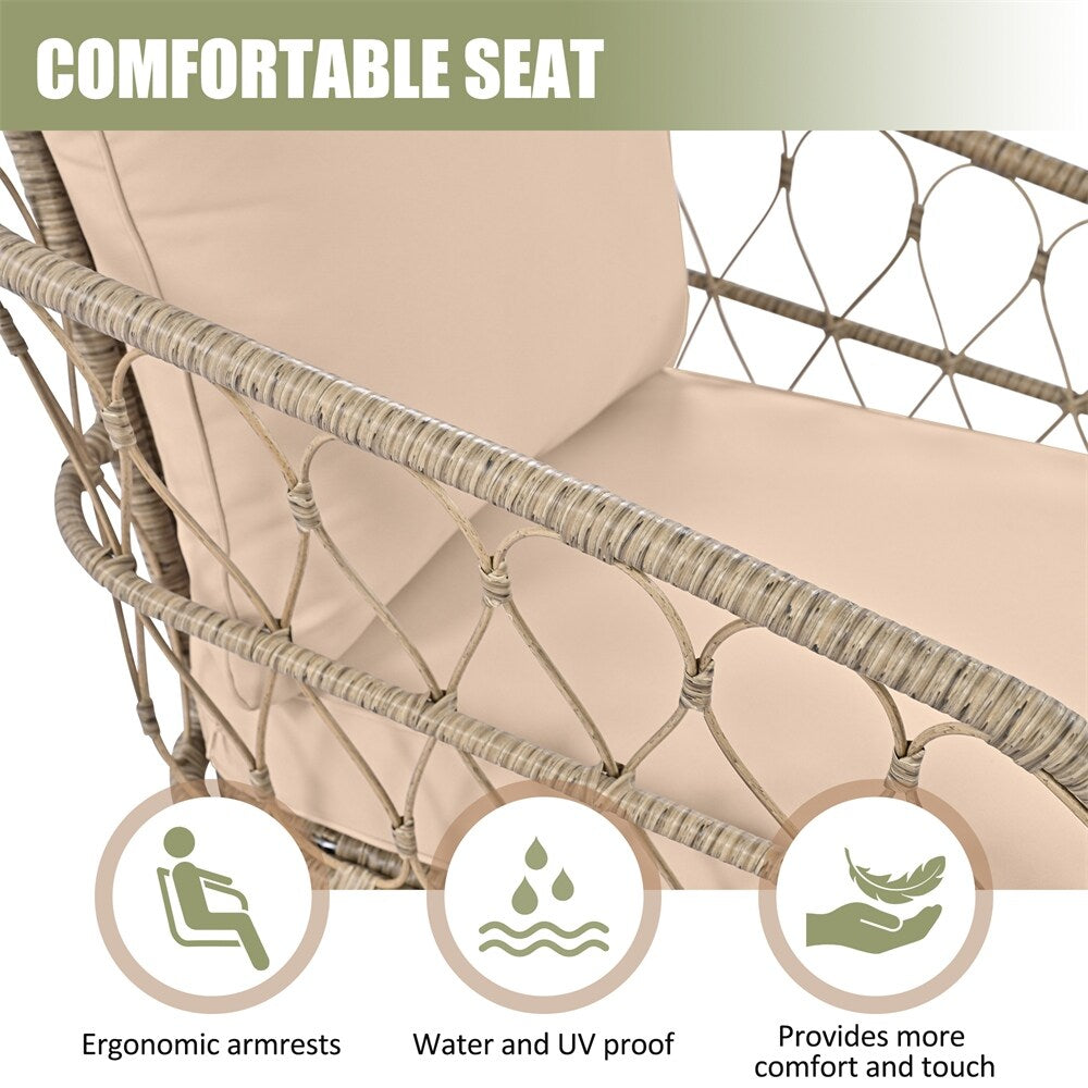 4 Pieces Outdoor Sofa Set with Removable Cushions and Wood Tabletop