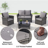 4 Pieces Patio Furniture Sets Rattan Chair Wicker Set, Poolside Lawn Chairs with Tempered Glass Coffee Table Porch Furniture