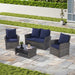 4 Pieces Patio Furniture Sets Rattan Chair Wicker Set, Poolside Lawn Chairs with Tempered Glass Coffee Table Porch Furniture