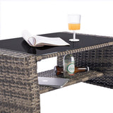 4 Pieces Patio Furniture Sets Rattan Chair Wicker Set, Poolside Lawn Chairs with Tempered Glass Coffee Table Porch Furniture