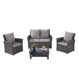 4 Pieces Patio Furniture Sets Rattan Chair Wicker Set, Poolside Lawn Chairs with Tempered Glass Coffee Table Porch Furniture