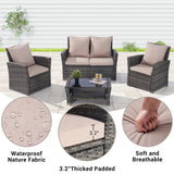 4 Pieces Patio Furniture Sets Rattan Chair Wicker Set, Poolside Lawn Chairs with Tempered Glass Coffee Table Porch Furniture