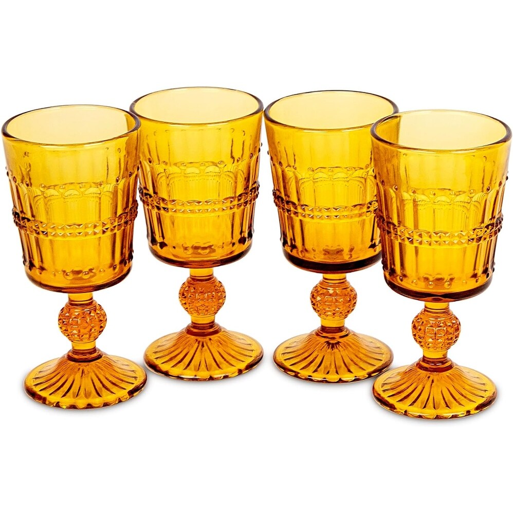 4-Pieces Vintage Amber Beaded Wine Glasses - 9 Ounce