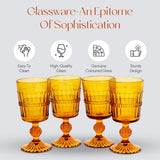 4-Pieces Vintage Amber Beaded Wine Glasses - 9 Ounce