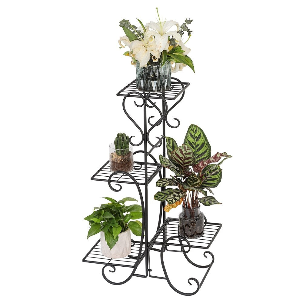 4 Potted Square Flower Metal Shelves Plant Pot Stand Decoration for Indoor Outdoor Garden