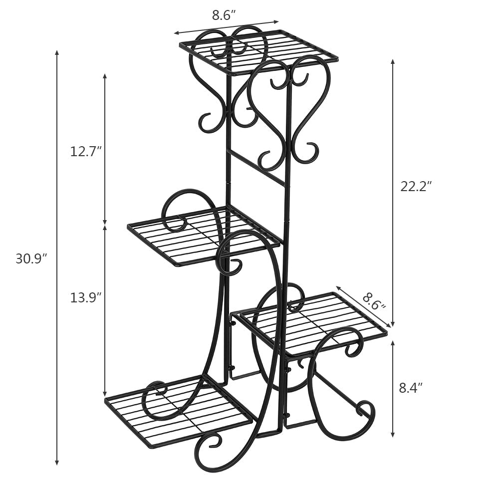 4 Potted Square Flower Metal Shelves Plant Pot Stand Decoration for Indoor Outdoor Garden
