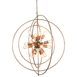 4 Rings Orb Shape 16 Light Metal Chandelier, Antique Brass