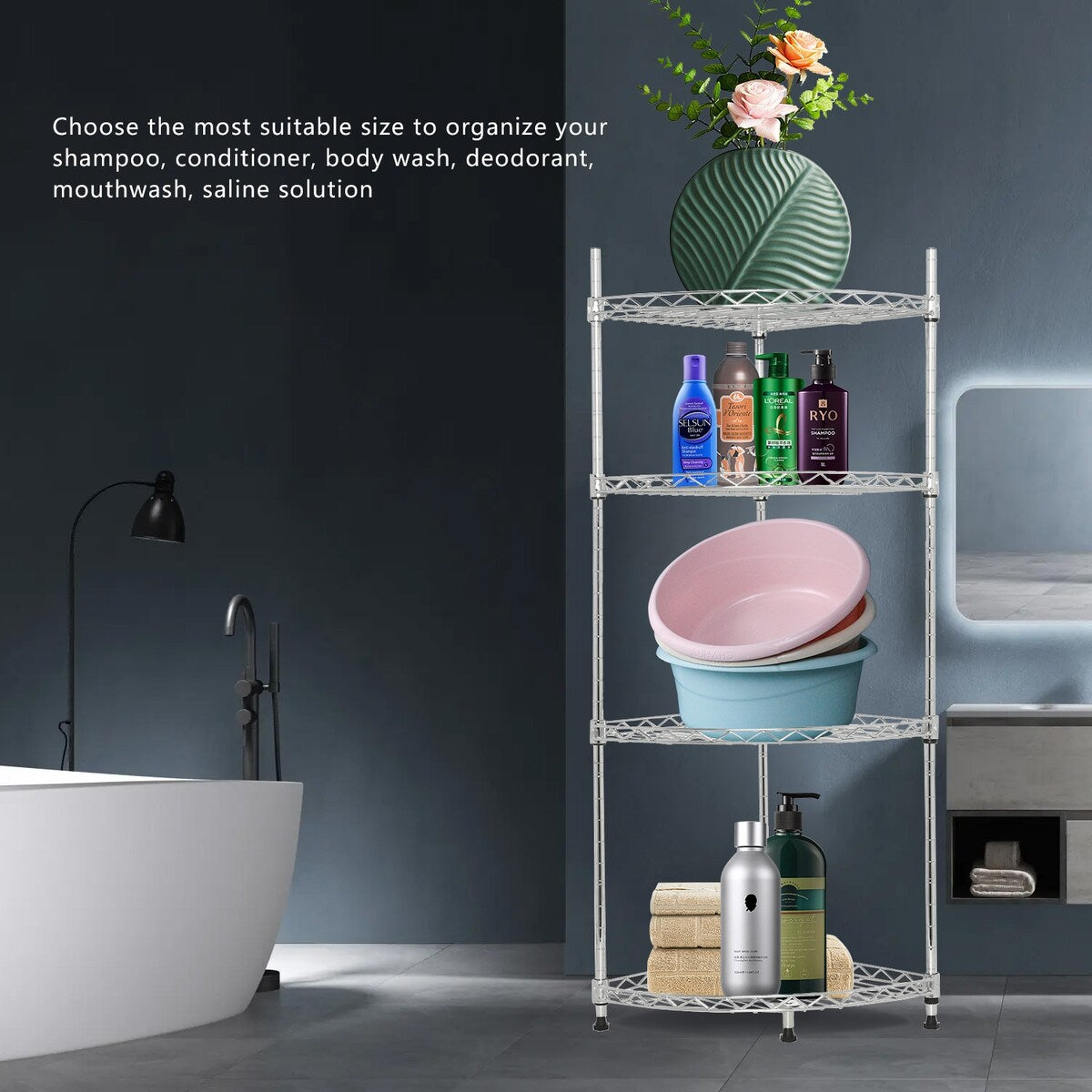 4-Shelf Corner Shelf Rack Adjustable Storage Display Rack