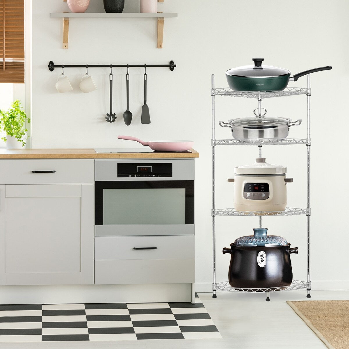 4-Shelf Corner Shelf Rack Adjustable Storage Display Rack
