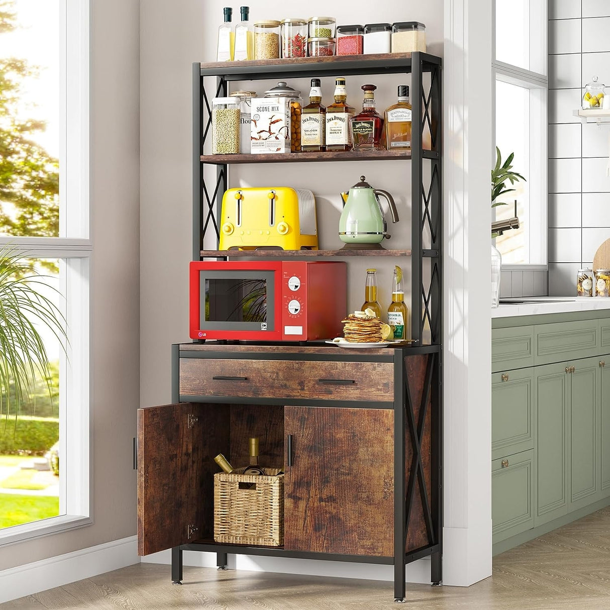 4 Shelf Tall Bookshelf with Drawer and Cabinet, 68-inch Bookcase with Doors, Book Shelves Storage Cabinet Display Rack
