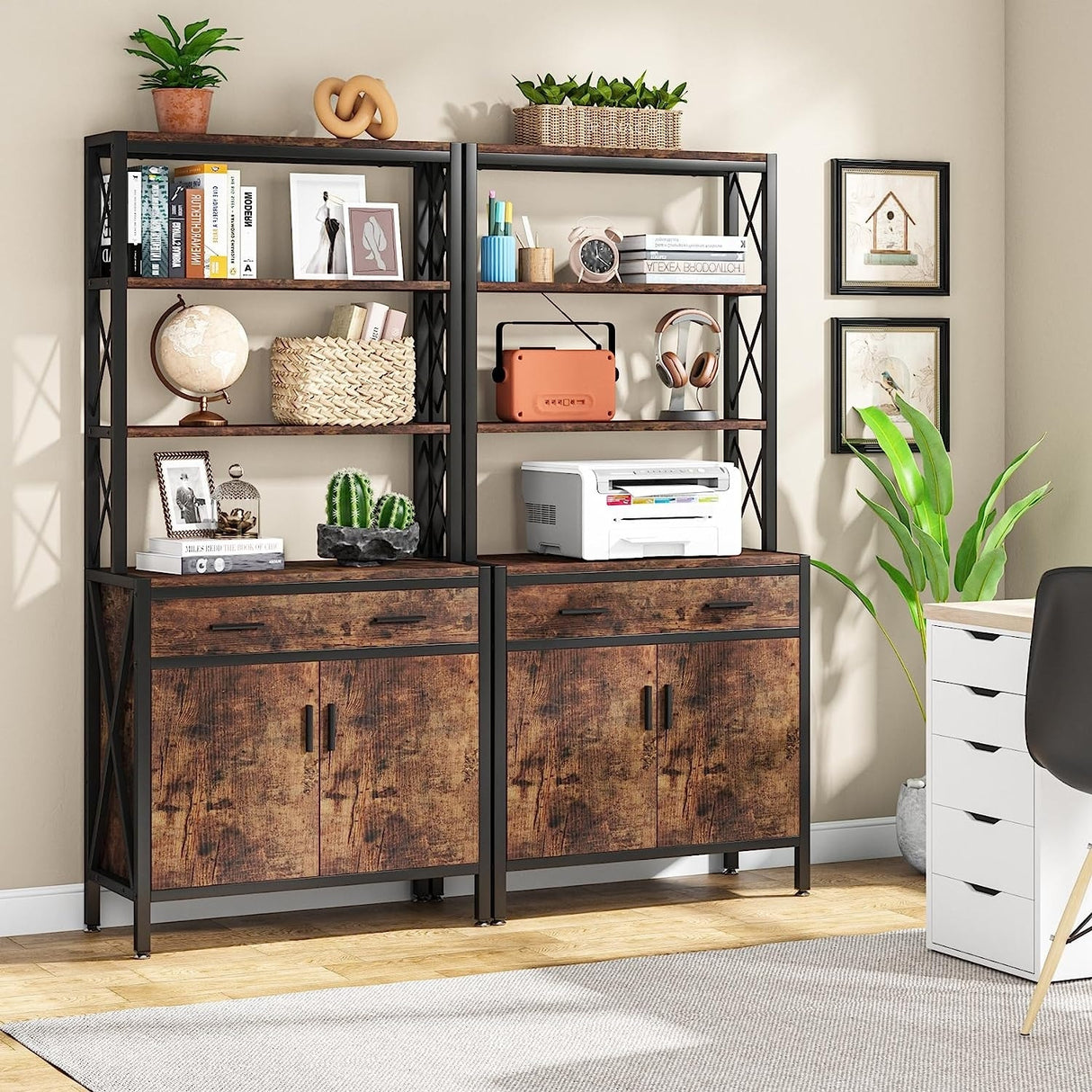 4 Shelf Tall Bookshelf with Drawer and Cabinet, 68-inch Bookcase with Doors, Book Shelves Storage Cabinet Display Rack