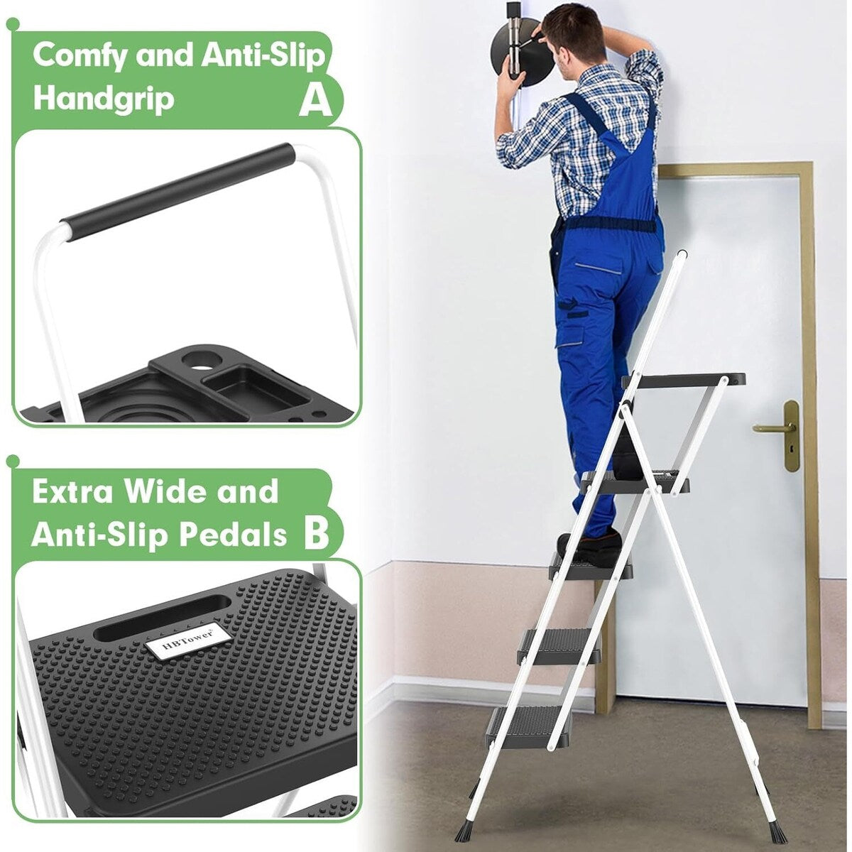 4 Step Ladder Folding Step Stool with Tool Platform 36.6 W x 58.7 H