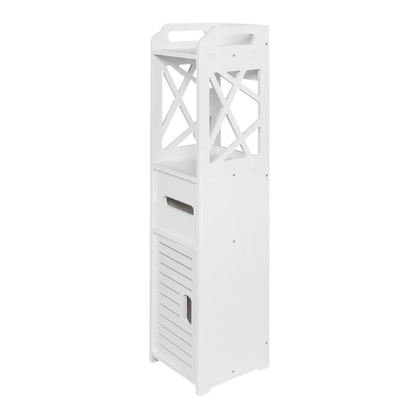 4-Tier Bathroom Standing Shelf Storage Closet Organizer Free Standing Shelves Rack Cabinet with 2 Doors