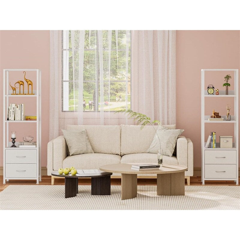 4-Tier Corner Shelf, Bookshelf with 2 Storage Drawers - 10.63"D x 15.75"W x 57.28"H