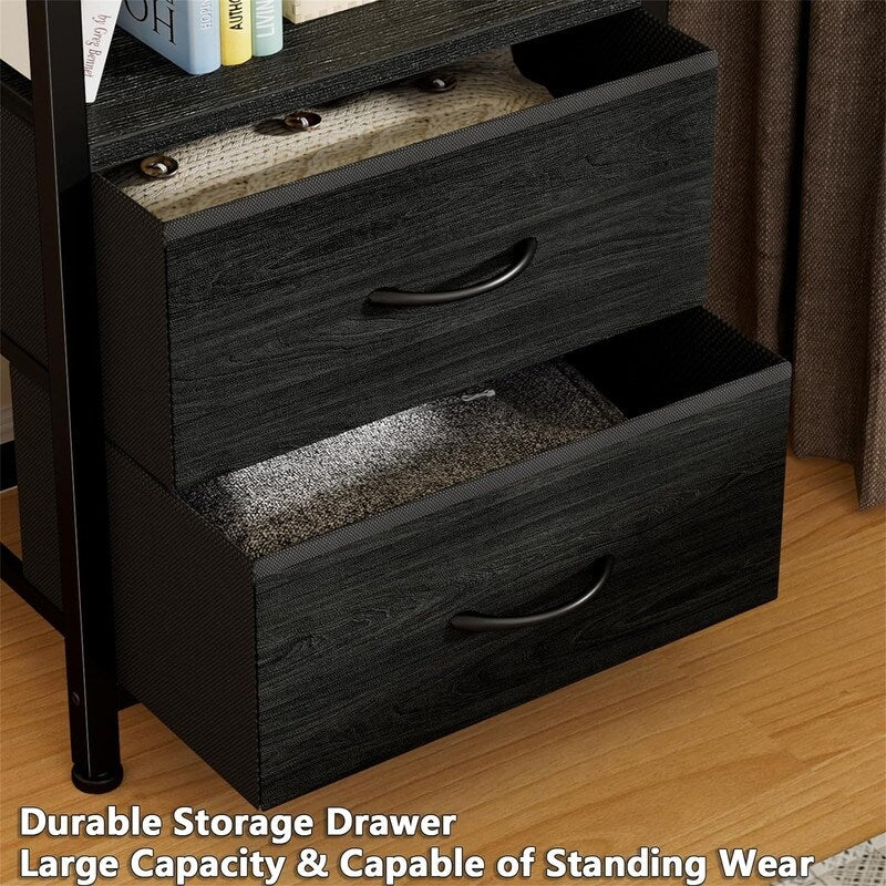 4-Tier Corner Shelf, Bookshelf with 2 Storage Drawers - 10.63"D x 15.75"W x 57.28"H