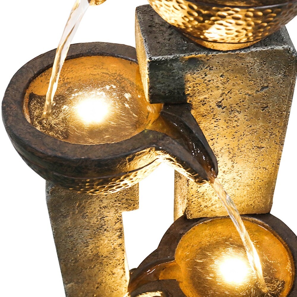 4-Tier Outdoor Water Fountains w/LED Lights - Floor Standing Fountain