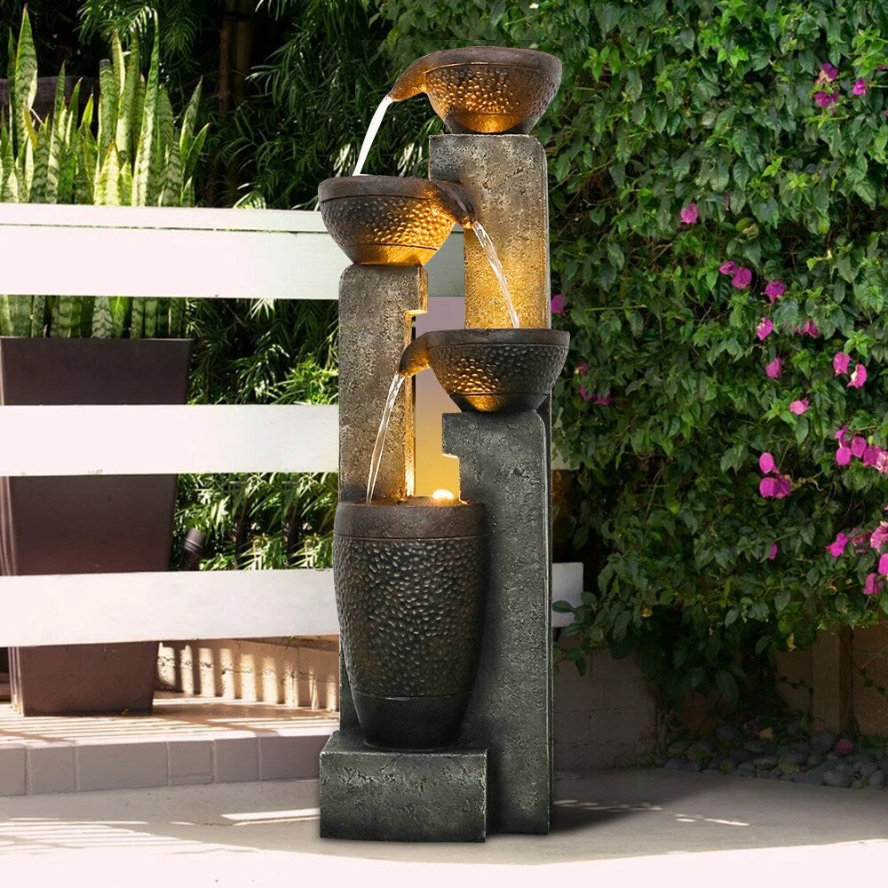 4-Tier Outdoor Water Fountains w/LED Lights - Floor Standing Fountain