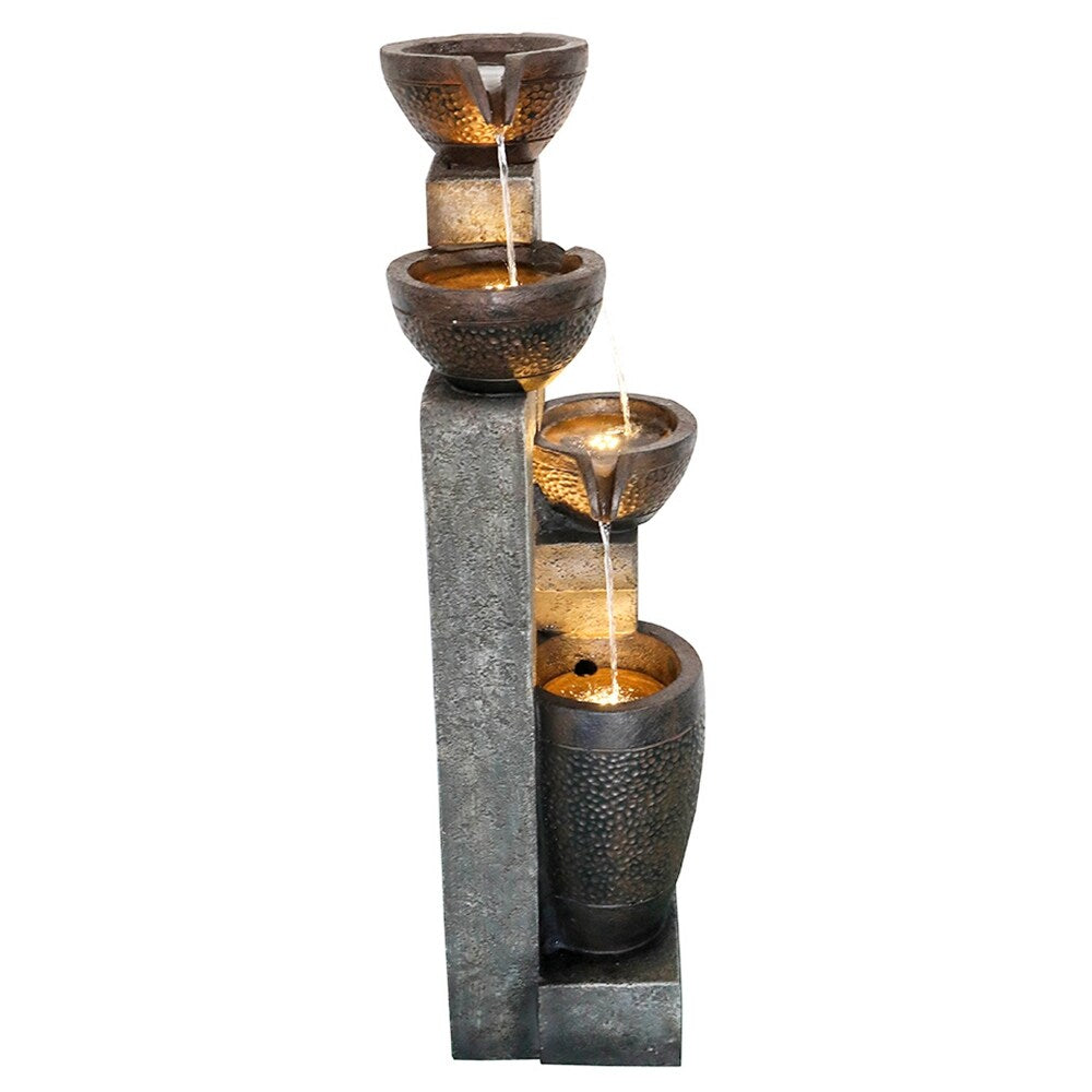 4-Tier Outdoor Water Fountains w/LED Lights - Floor Standing Fountain