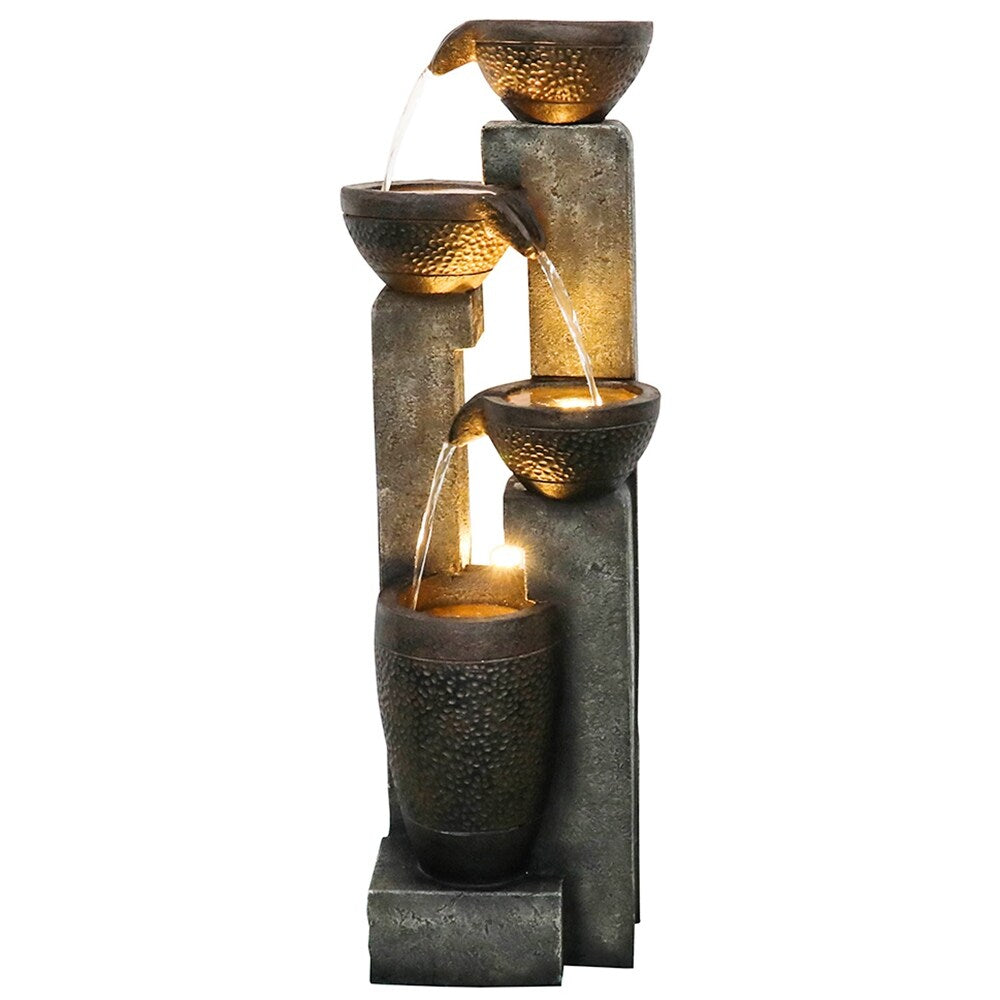 4-Tier Outdoor Water Fountains w/LED Lights - Floor Standing Fountain