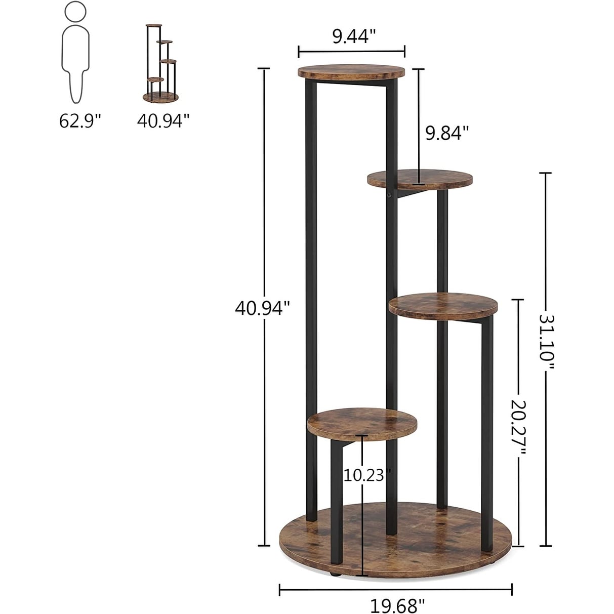 4-Tier Plant Stand Indoor, Wood Plant Flower Shelf Holders for Balcony