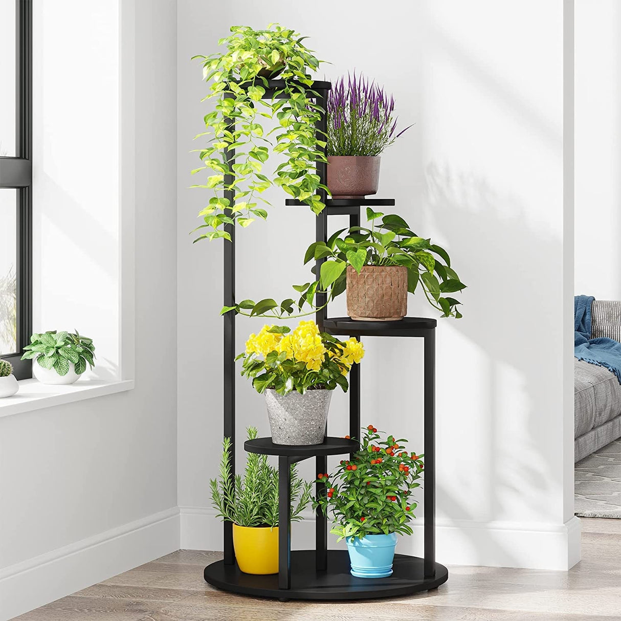 4-Tier Plant Stand Indoor, Wood Plant Flower Shelf Holders for Balcony