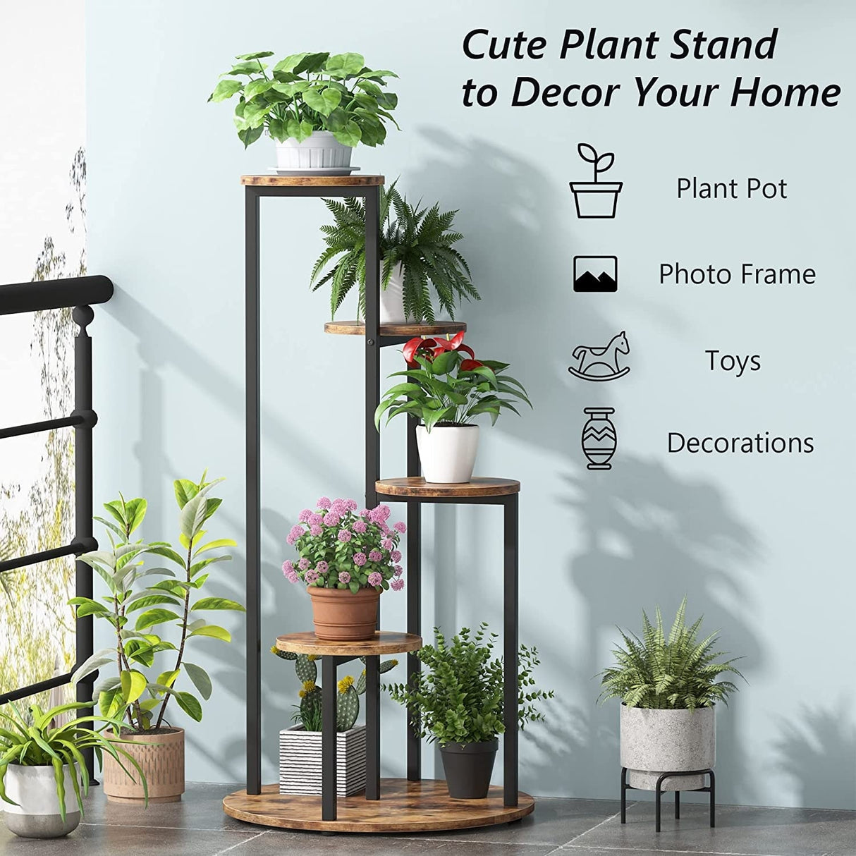 4-Tier Plant Stand Indoor, Wood Plant Flower Shelf Holders for Balcony