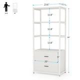 4-Tier Rustic Bookcases with 2 Drawers, Etagere Standard Book Shelves Display Shelf for Home Office
