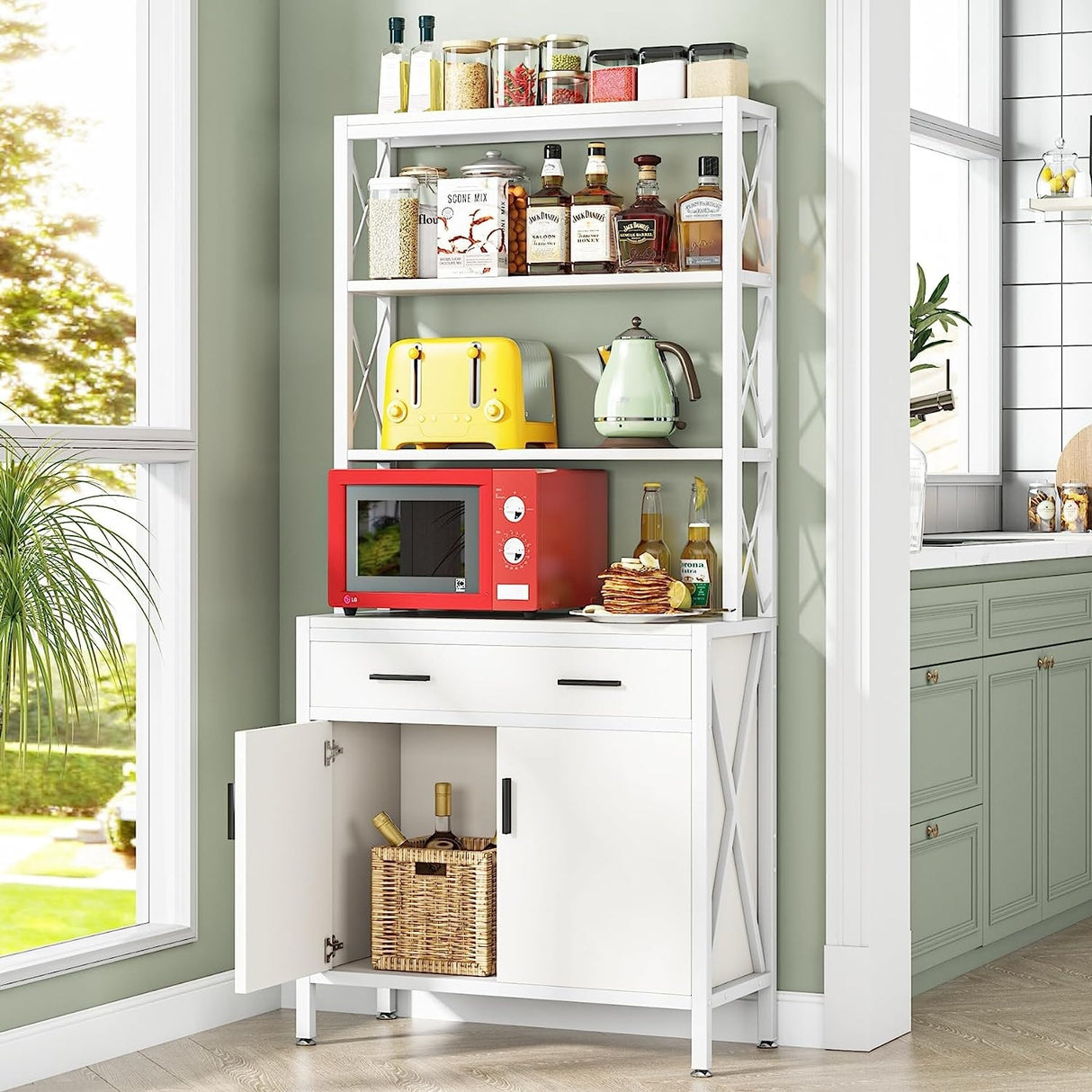 4 Shelf Tall Bookshelf with Drawer and Cabinet, 68-inch Bookcase with Doors, Book Shelves Storage Cabinet Display Rack