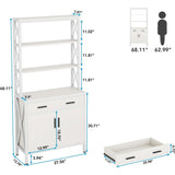 4 Shelf Tall Bookshelf with Drawer and Cabinet, 68-inch Bookcase with Doors, Book Shelves Storage Cabinet Display Rack