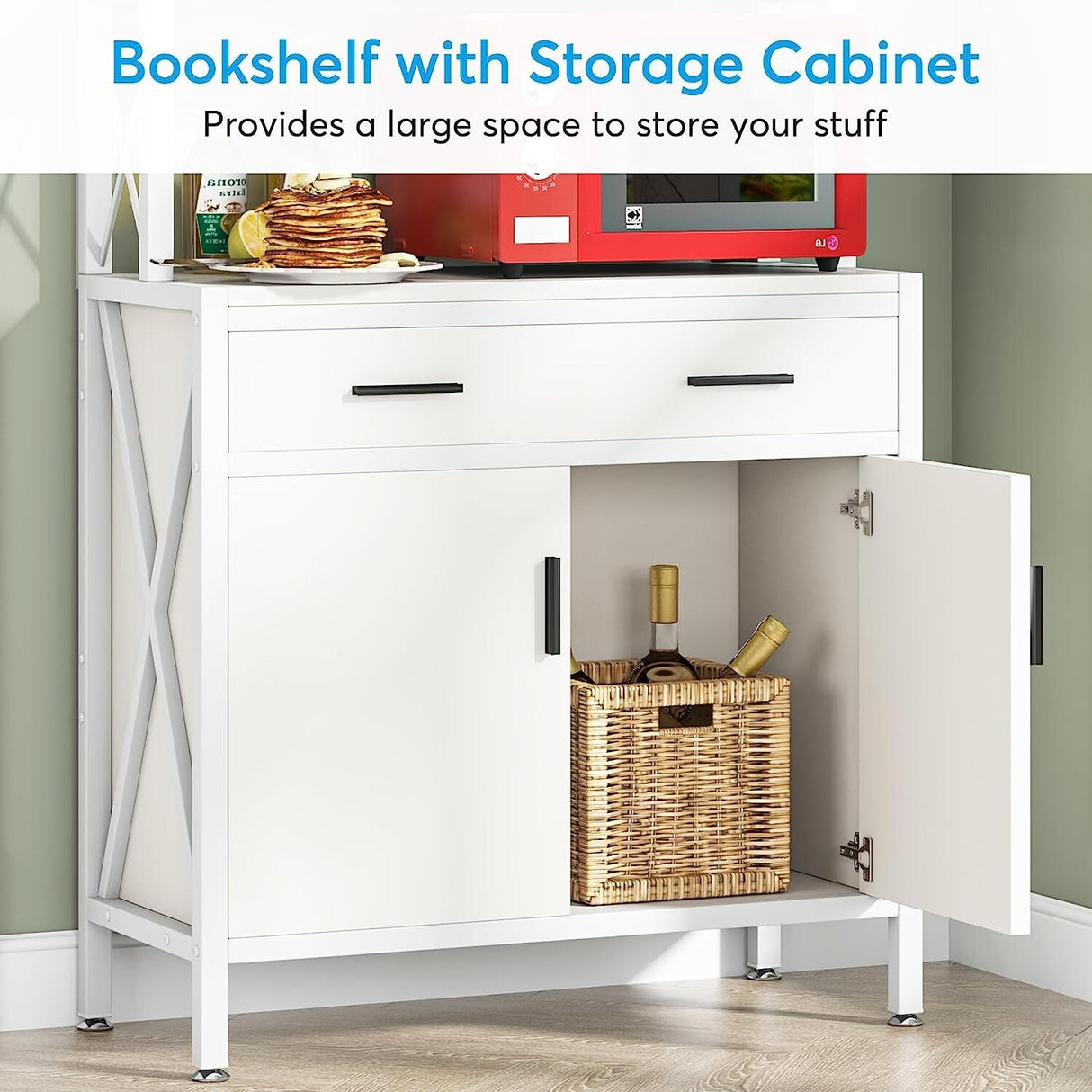 4 Shelf Tall Bookshelf with Drawer and Cabinet, 68-inch Bookcase with Doors, Book Shelves Storage Cabinet Display Rack