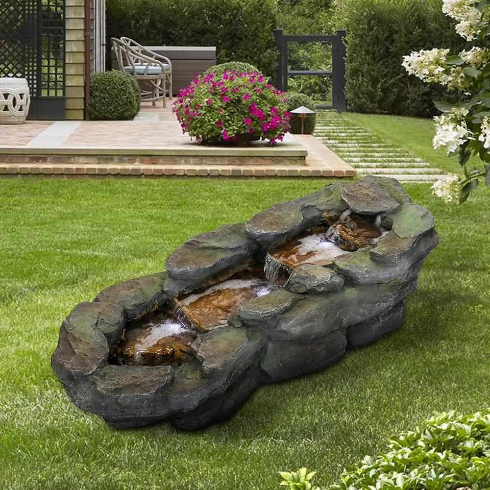 4 Tier Waterfall Fountain Rockery Water Fountain Pump Outdoor Garden - 29'' - N/A