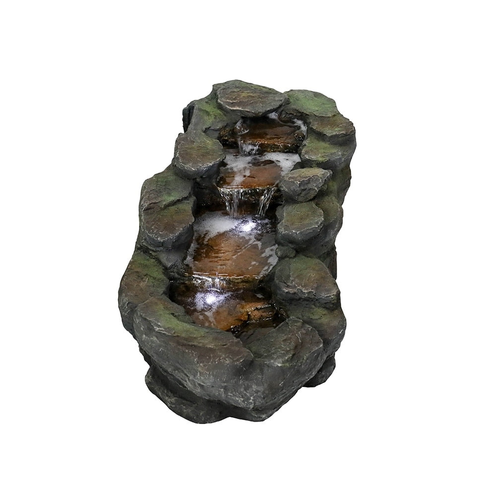 4 Tier Waterfall Fountain Rockery Water Fountain Pump Outdoor Garden - 29'' - N/A